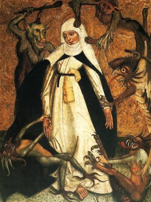 St. Catherine of Siena Besieged by Demons by anonymous. 1500, tempera and gold on panel, National Museum in Warsaw / Wikimedia Commons