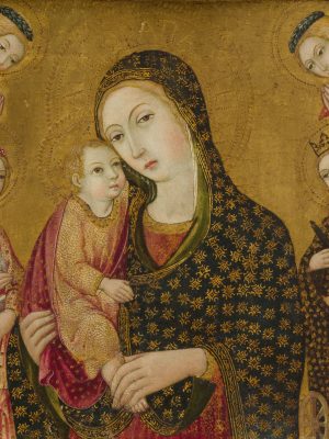 Madonna and Child with the Dead Christ, Saints Agnes and Catherine of Alexandria, and Two Angels by Sano di Pietro (1405-1481). 1470, tempera on wood, Metropolitan Museum of Art / Wikimedia Commons