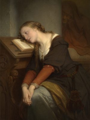 Margaret at the Church by Nicaise de Keyser (1813-1887). 1864, oil on canvas, Royal Museum of Fine Arts Antwerp / Wikimedia Commons