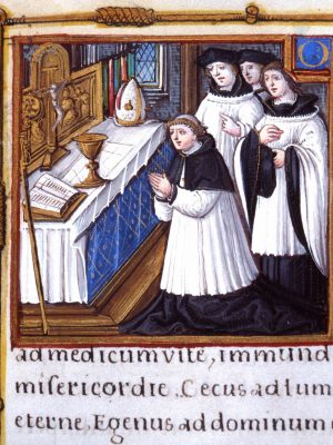 Pontifical d'Yves de Mayeuc, miniature d'un évêque célébrant la messe by Master of Francois de Rohan. 1530, illumination on parchment, Bibliotheque de Rennes Metropole / Wikimedia Commons.