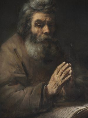 An Elderly Man in Prayer, Follower of Rembrandt (1606–1669), 1660, oil on canvas. Cleveland Museum of Art / Wikiimedia Commons.