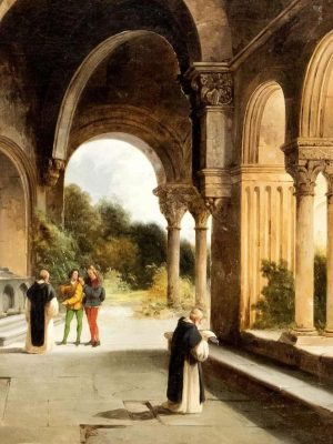 Two Young Noblemen in the Cloister of a Monastery with Two Dominican Monks, Charles-Caïus Renoux (1795-1846). 1834, Oil on Canvas. Private Collection / Wikimedia Commons