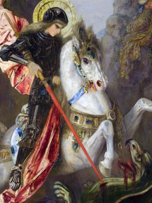 Saint George and the Dragon, Gustave Moreau (1826-1898), c. 1890, oil on canvas. National Gallery, London / Wikimedia Commons.