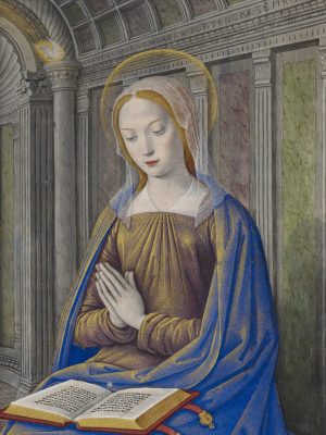 The Virgin Mary Receiving the Annunciation by Jean Bourdichon (1457-1521). 1500, illuminated manuscript, Hours of Henry VII, British Library / Wikimedia Commons