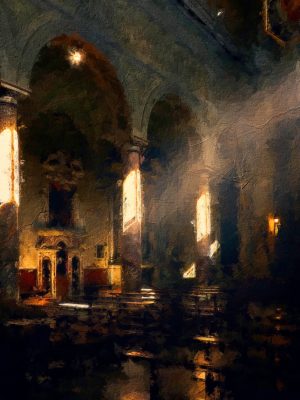Church,Interior,With,Warm,Light,Illuminating,The,Inner,Sanctum,Oil