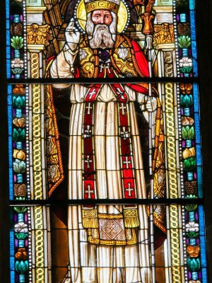 San,Gimignano,,Italy,-,July,11,,2017:,Stained,Glass,Depicting